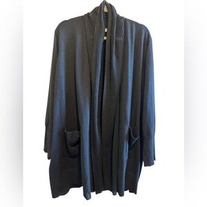 Avenue Black Oversized Open Front Cardigan Sweater Pockets Size 26/28.